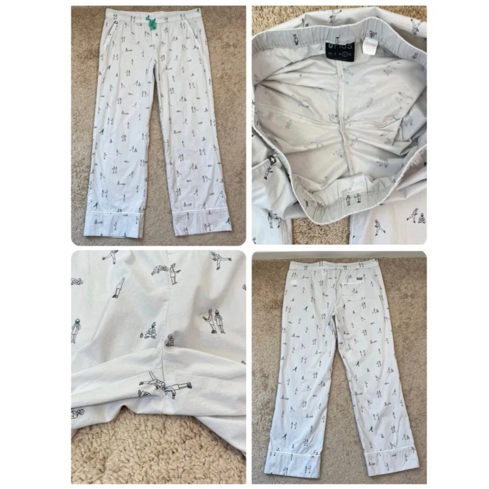 FIGS Men's Gray Loungewear Poplin Pajamas All-Over Print Lounge Pants Size Large